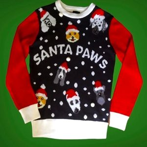 NEW H&M SANTA PAWS Holiday Ugly Christmas  Mens (M) Dogs Pom Pom Sweater